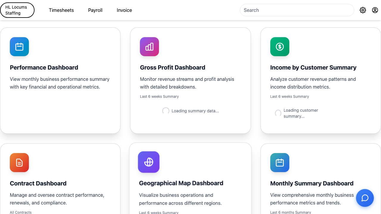 Screenshot: the Dashboards hub showing the grid of dashboard cards, each with an icon, title, and short description; highlight two or three cards.