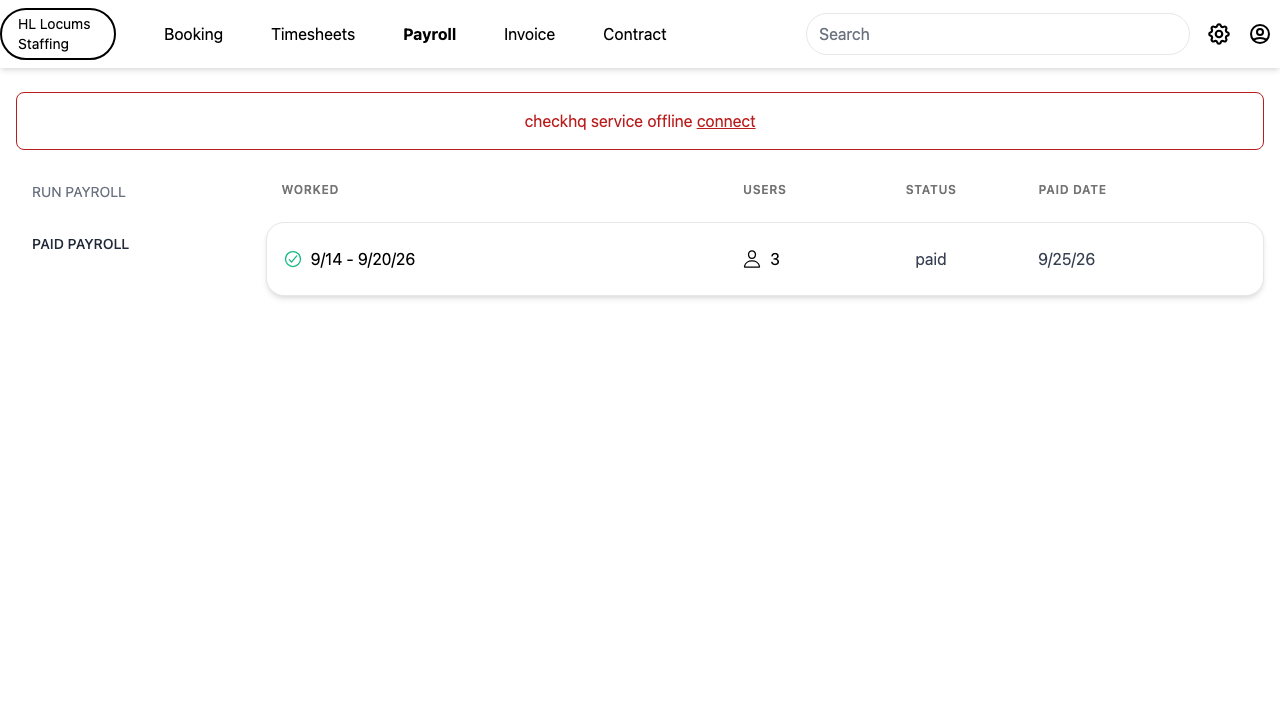 Screenshot: a paid-payroll details window with the provider breakdown and the Company Taxes / Liability totals in the lower right, plus the Re-open and Generate paystubs buttons.