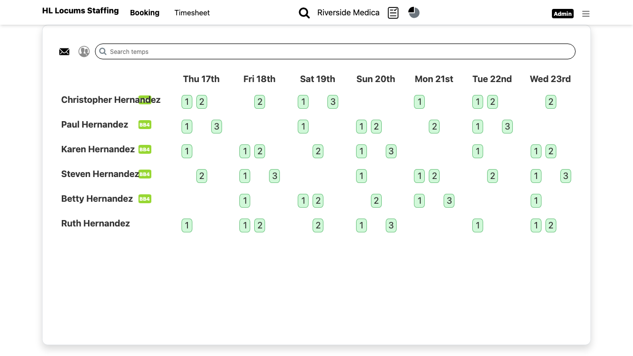 Screenshot: the 7-day availability card with the day/evening/night slot buttons (1, 2, 3) for one day, one slot green (available) and the &ldquo;Submit&rdquo; button highlighted.