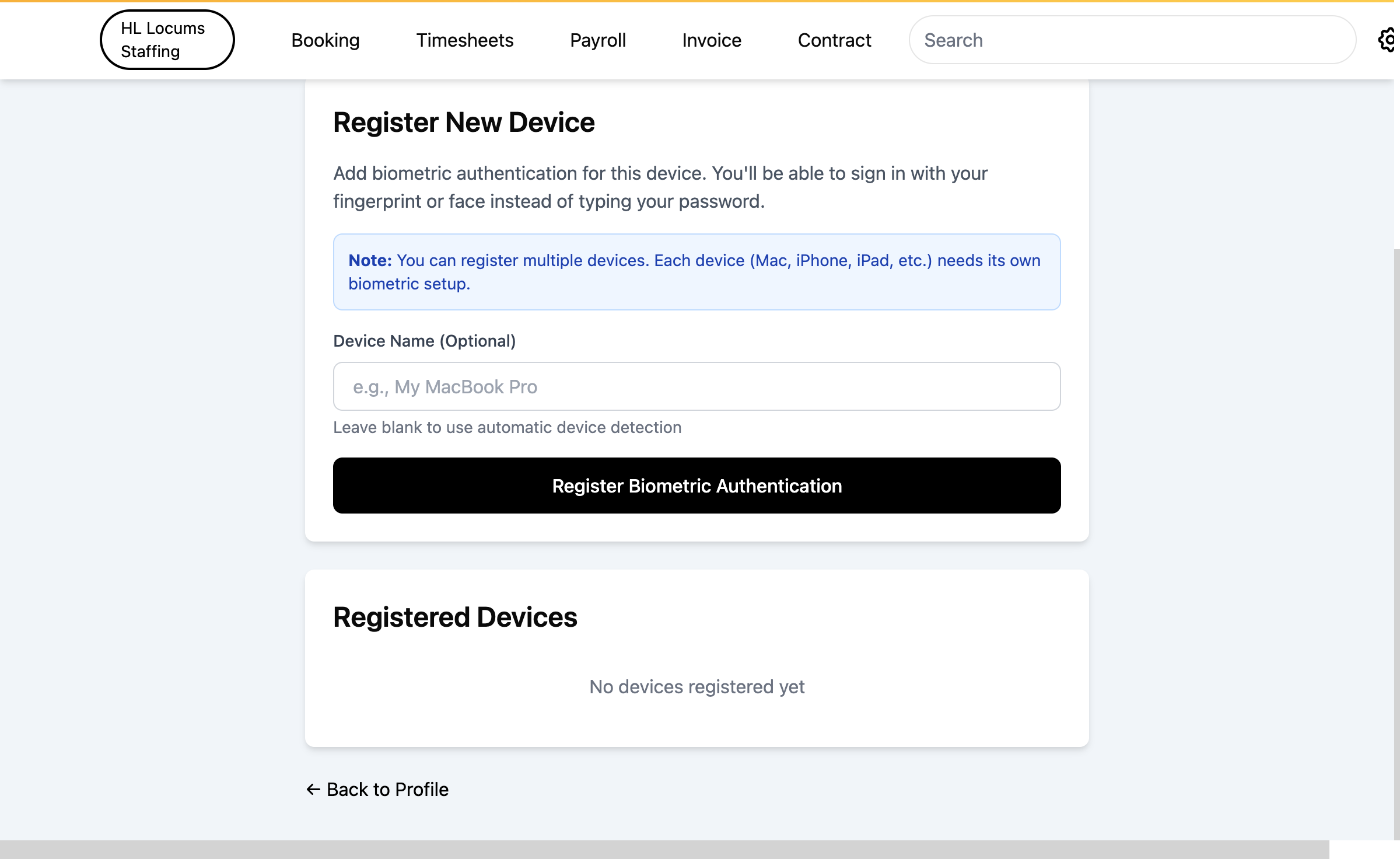 Screenshot: the Trusted Devices table with a device row and its remove action highlighted.